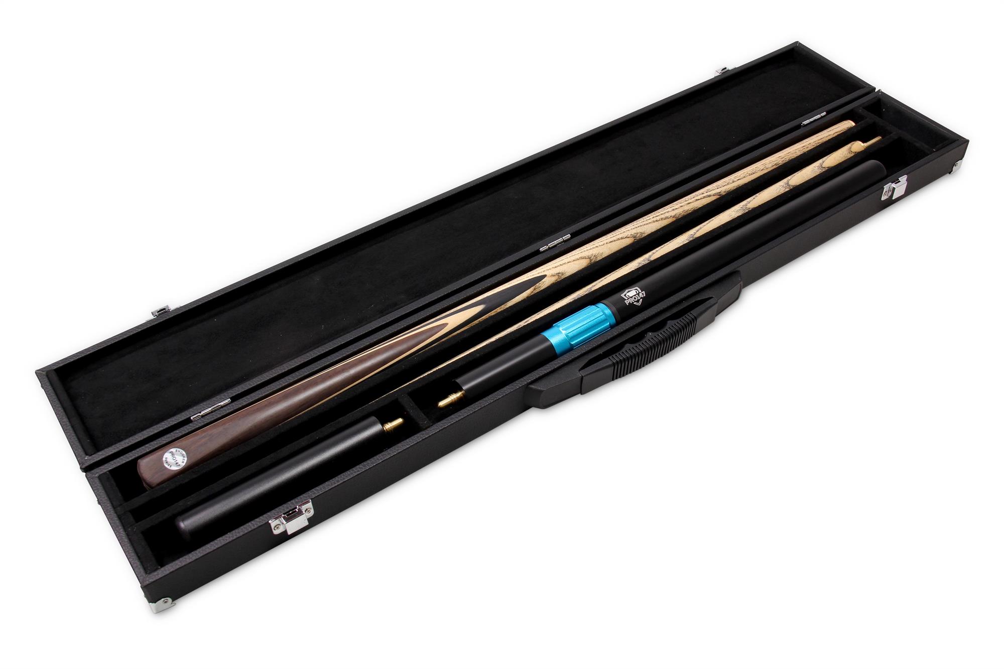 PRO147 CLASSIC WALNUT MAPLE P4/E 57 Inch Snooker Pool Cue Set 2pc Centre Joint Non-matching Ash Cue with PRO147 Long Telescopic Extension, Mini Butt and 3 Slot Case - 9.5mm Tip