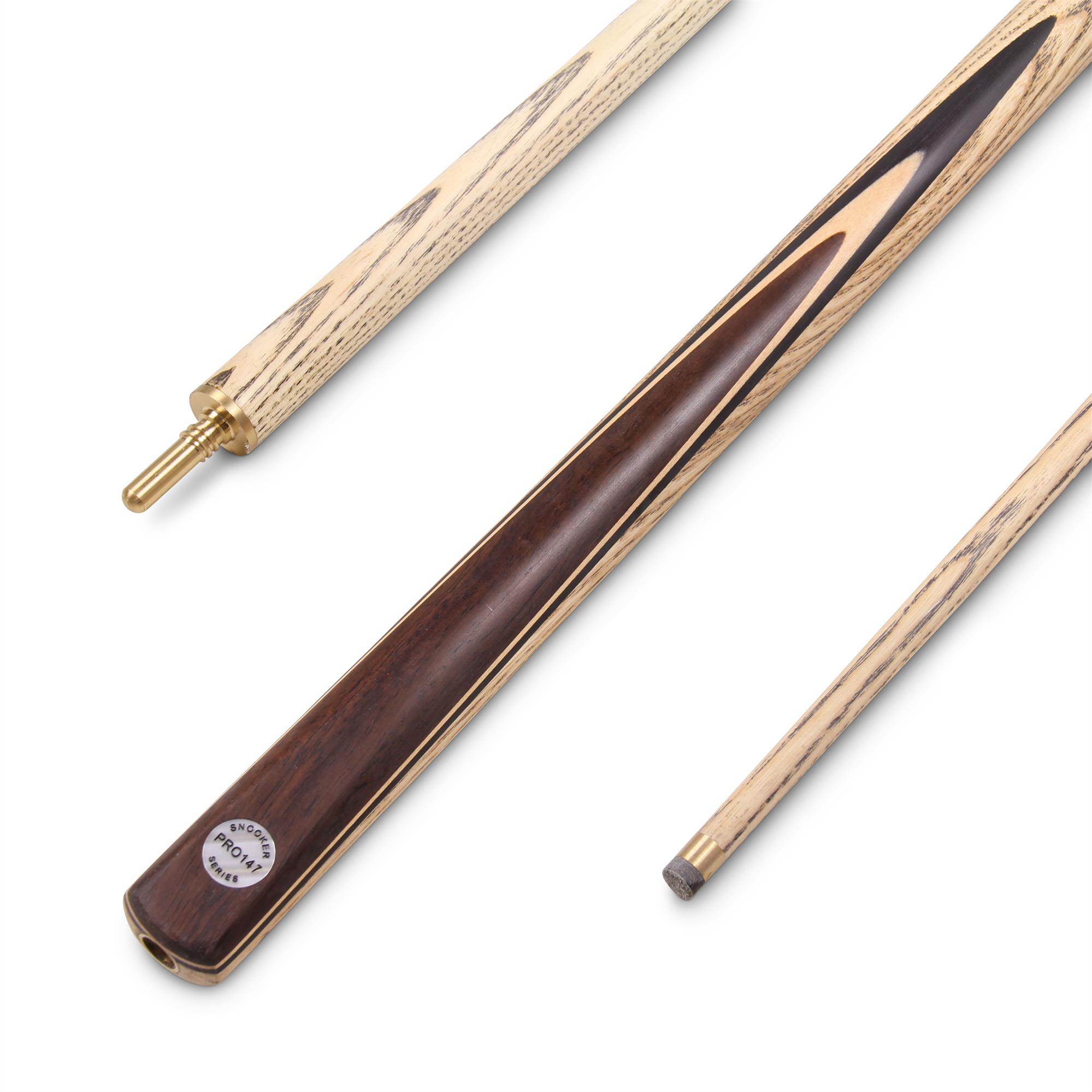 PRO147 CLASSIC WALNUT MAPLE P4/E 57 Inch Snooker Pool Cue Set 2pc Centre Joint Non-matching Ash Cue with PRO147 Long Telescopic Extension, Mini Butt and 3 Slot Case - 9.5mm Tip